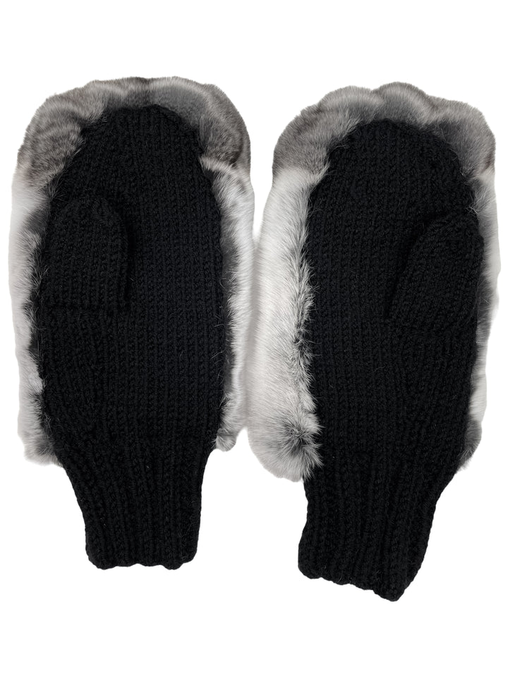 Handknitted merino wool mittens with chinchilla fur