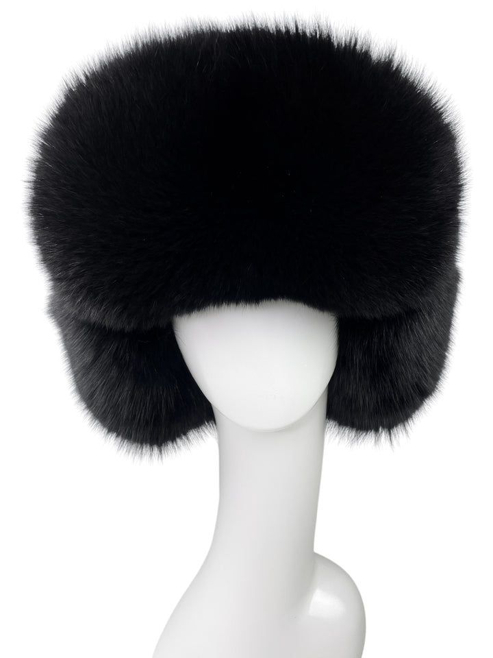 Handmade Luxury Large Black Full Fox Fur Ushanka Trapper Hat
