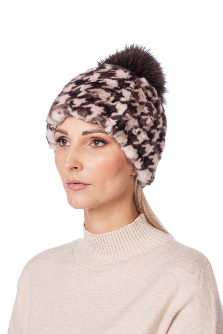 Houndstooth Pattern Mink Fur Hat