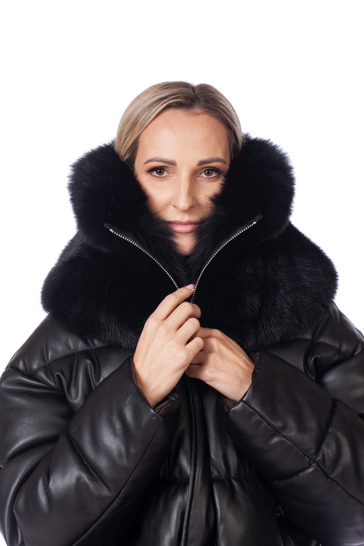 Large Black Fox Fur Collar Scarf For Women