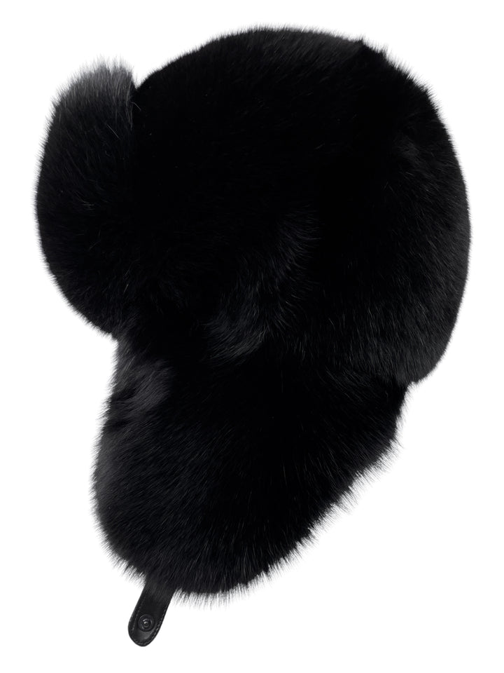 Large Black Full Fox Fur Ushanka Hat
