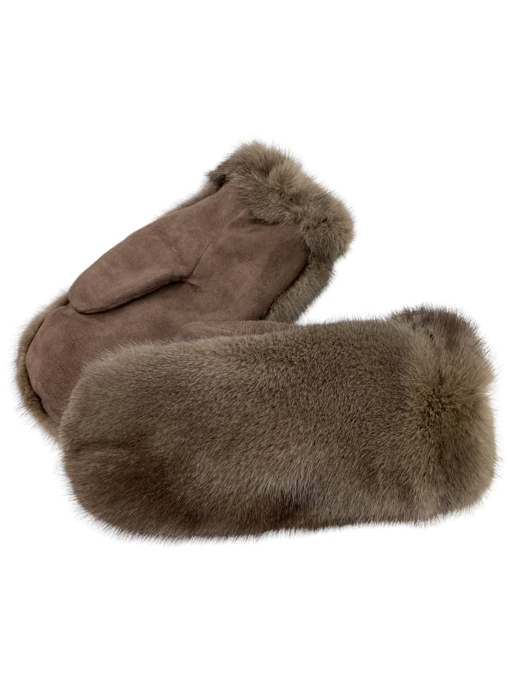Leather Mittens With Brown Mink Fur