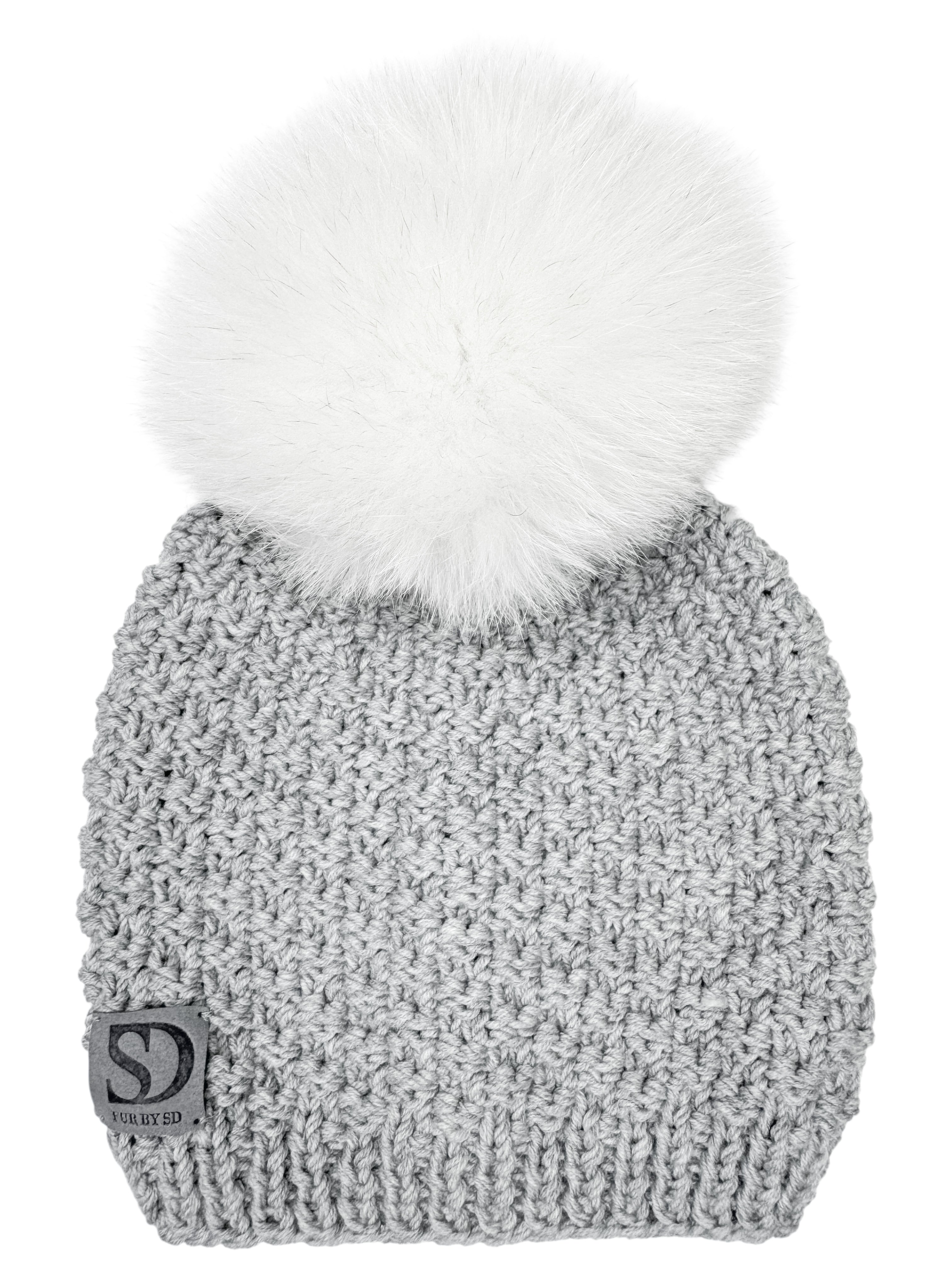 Grey Merino Beanie with Beige Fox Pom Pom – Shop With FurbySD.