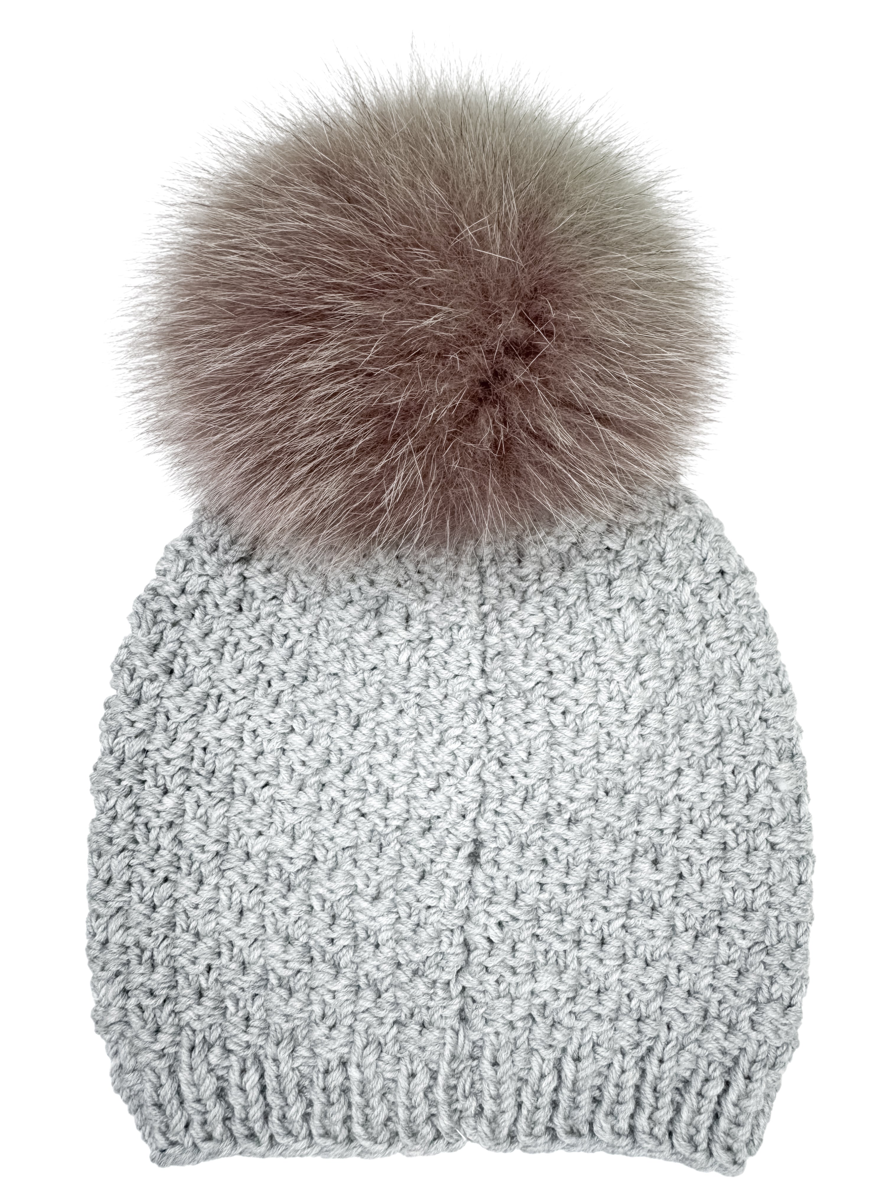 Grey Merino Beanie with Beige Fox Pom Pom – Shop With FurbySD.