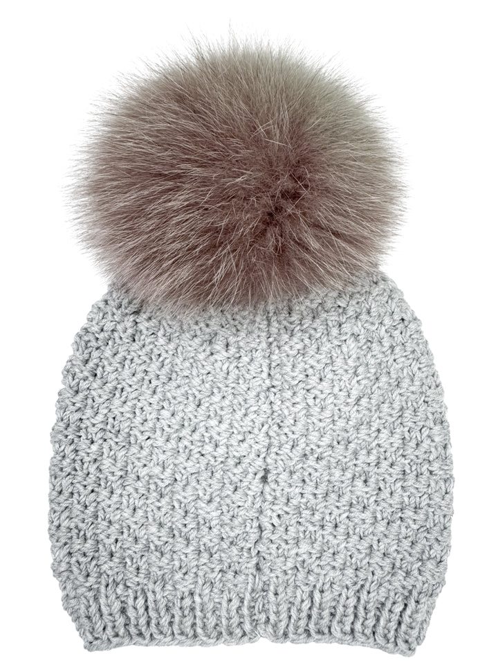 Grey Merino Beanie with Beige Fox Pom Pom – Shop With FurbySD display picture 1