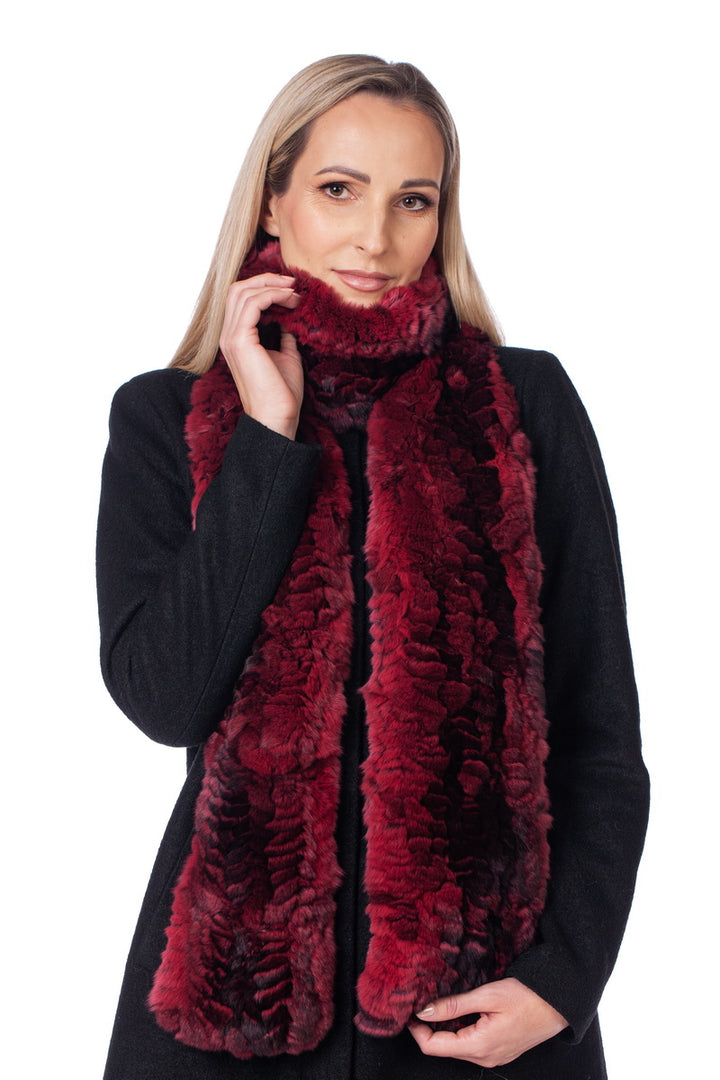 Long And Warm Double Sided Burgundy Chinchilla Fur Scarf