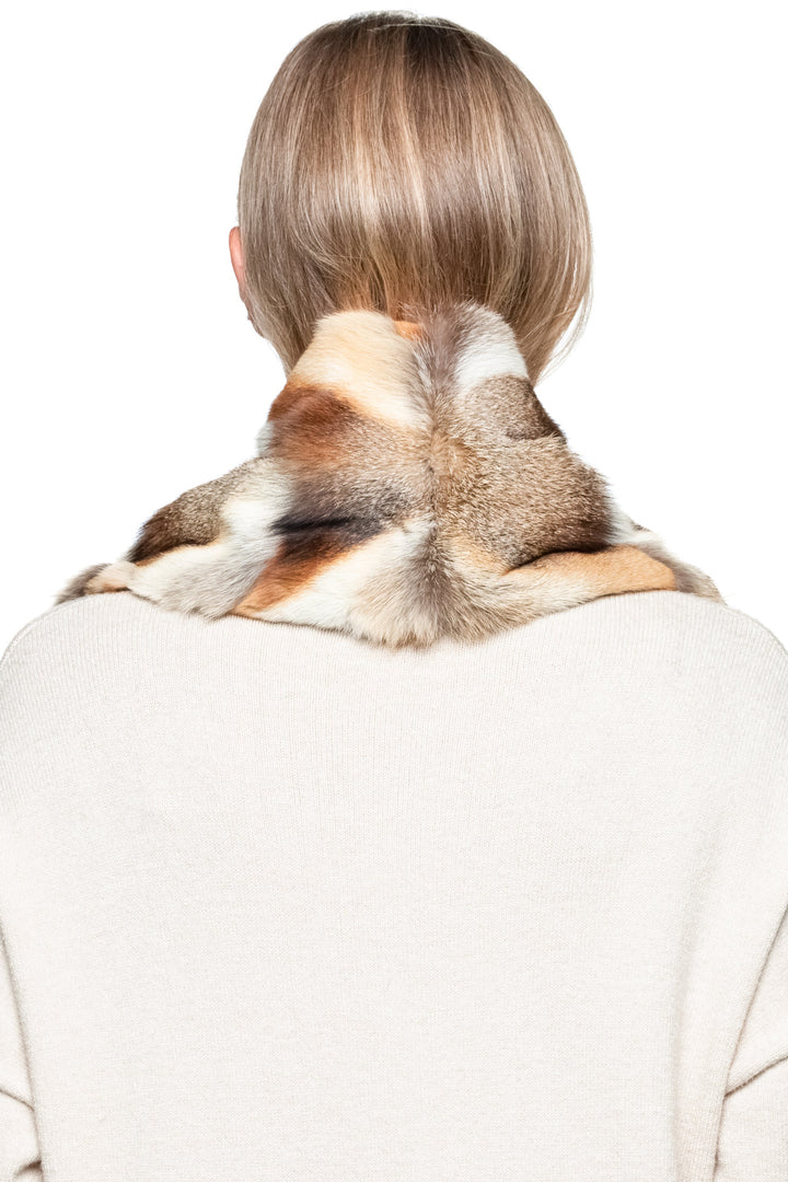 Close-up of soft red fox fur texture showing natural shine, handcrafted herringbone design by FurbySD.