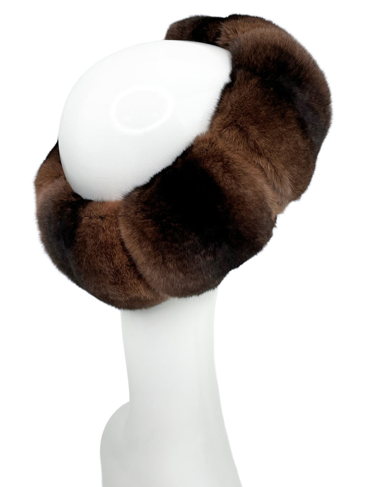 Luxurious Genuine Chinchilla Fur Headband In Brown
