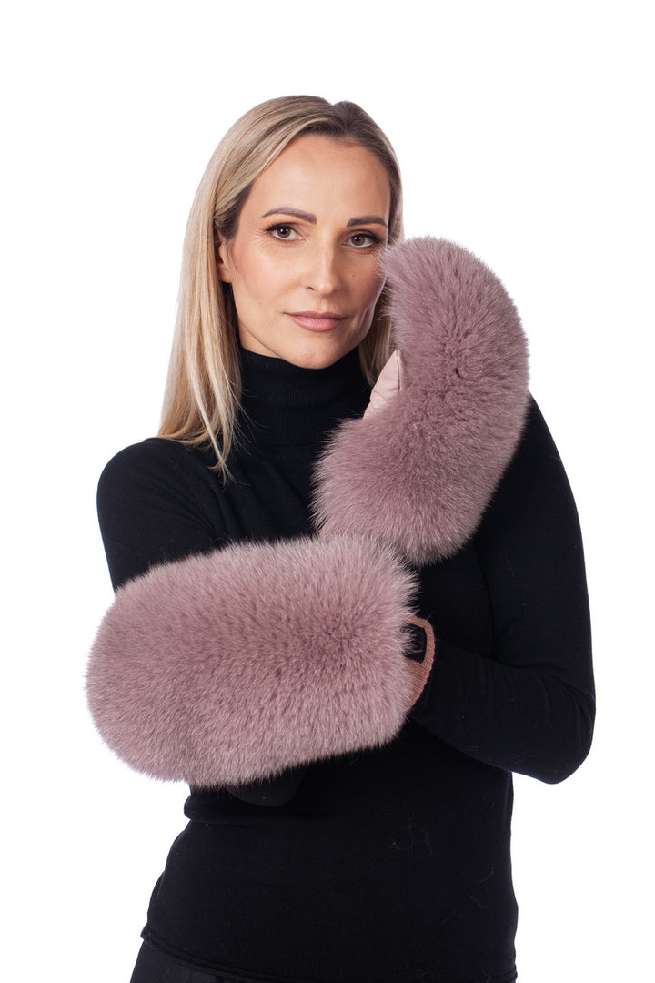 Luxurious Pink Fox Fur Mittens