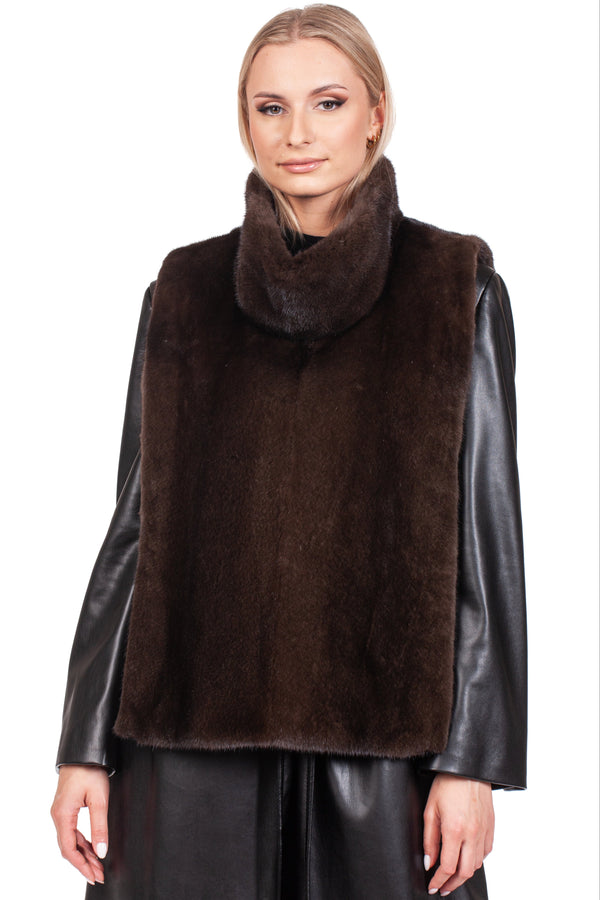 Brown Mink Fur Turtleneck Collar