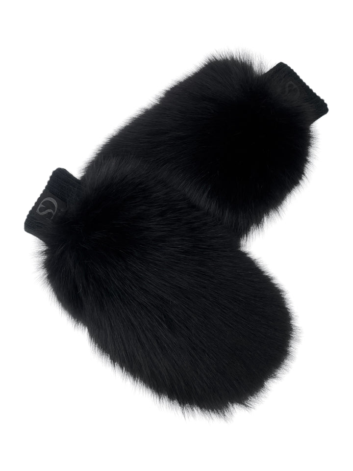 Luxury Black Fox Fur Mittens With Leather And Fleece Lining