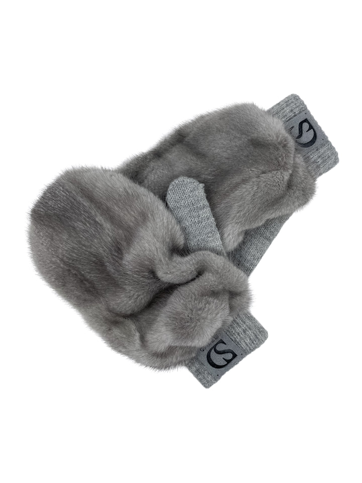 Luxury Handmade FurbySD Real Mink Fur And Cashmere Mittens In Grey