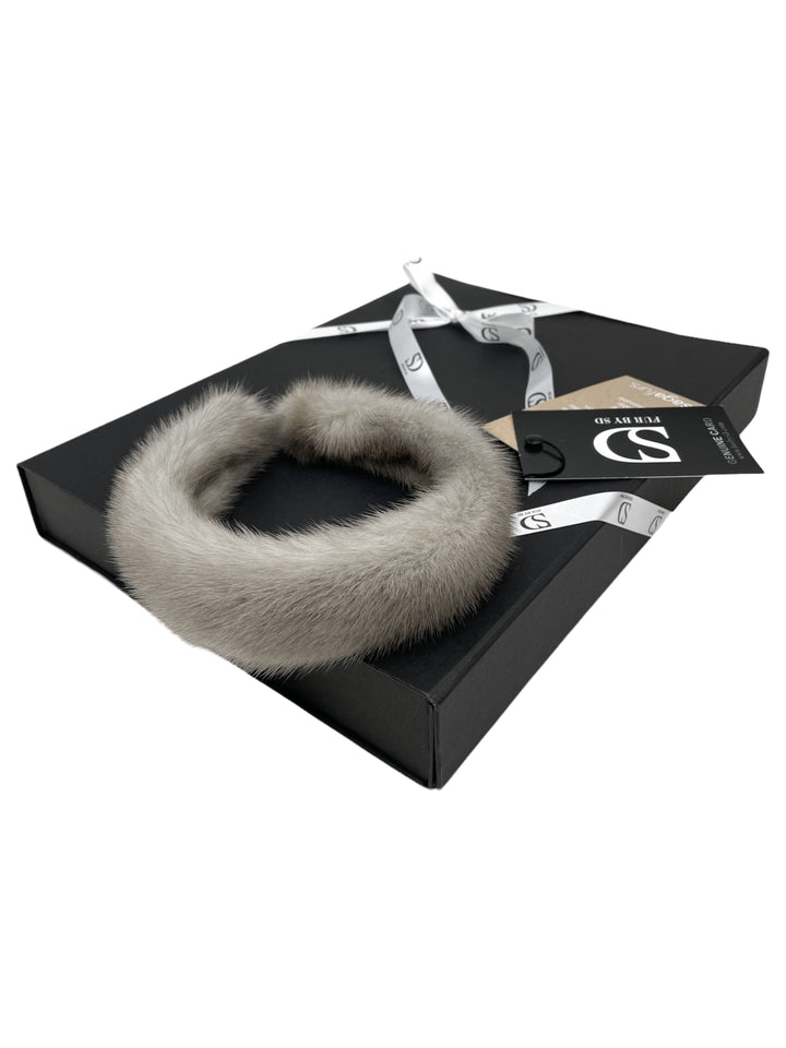 Luxury Handmade Sapphire Mink Fur Headband In Grey