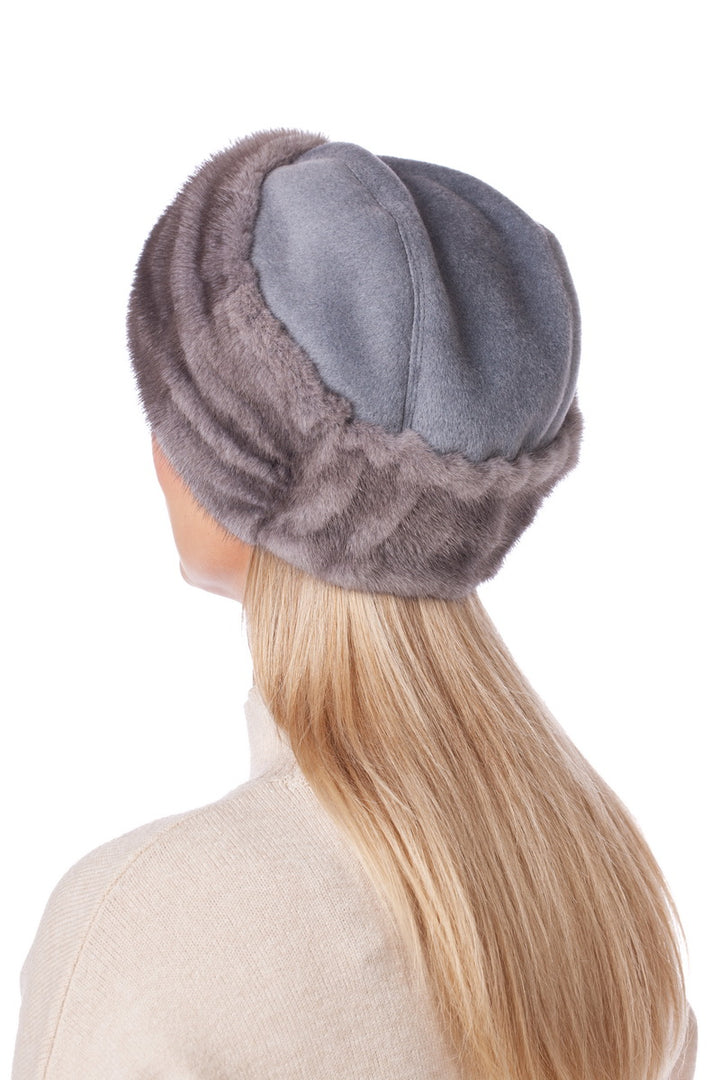 Luxury Sapphire Mink Fur And Cashmere Turban Hat