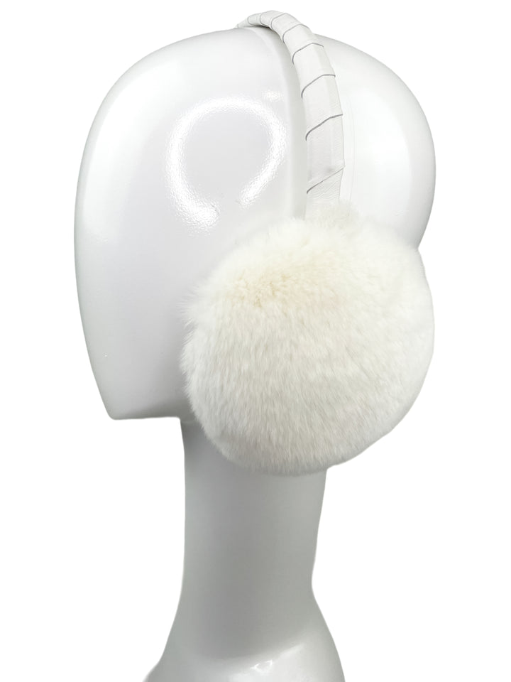 Luxury White Rex Rabbit Fur And Beige Shearling Earmuffs