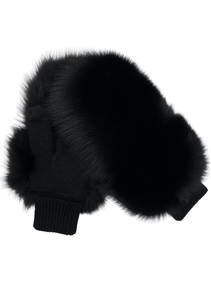 Luxury Wool Knit Flip Top Gloves Mittens With Fox Fur