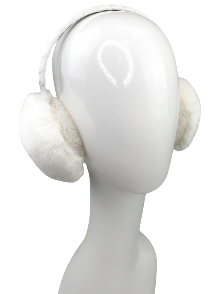 Luxury handmade White Rabbit Fur And Beige Shearling Earmuffs