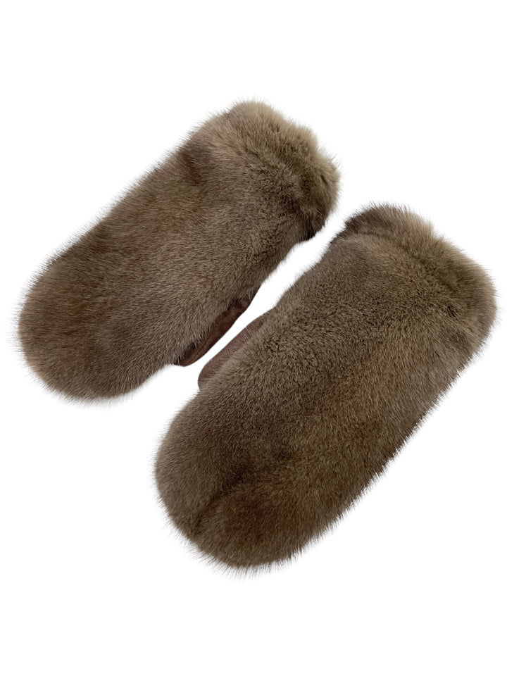 Mink Fur And Leather Mittens In Brown