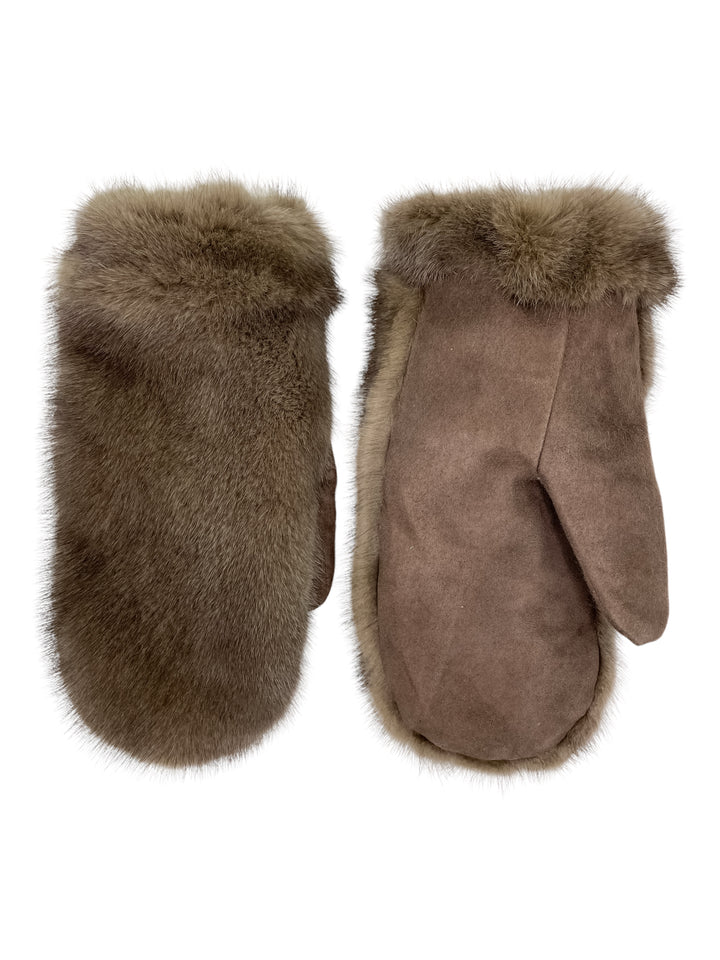 Mink fur leather mittens