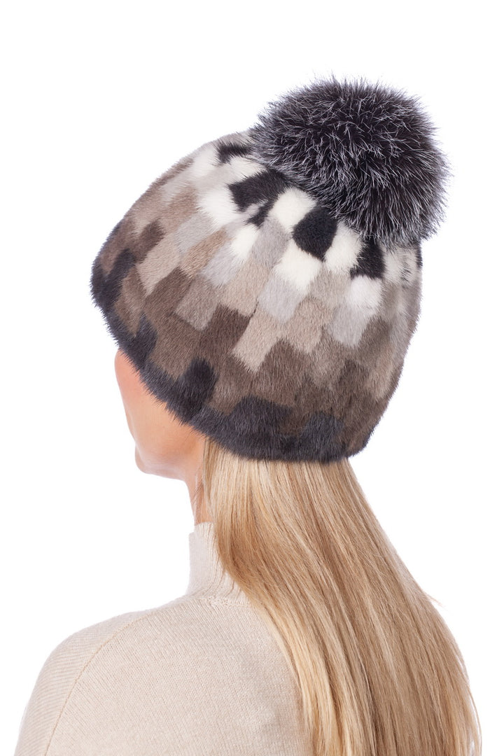 Multicolor Mink Fur Hat With Fur Bobble