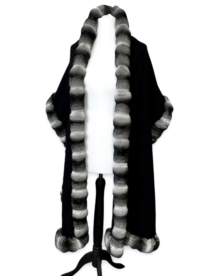 Black Chinchilla Fur And Cashmere Shoulder Wrap