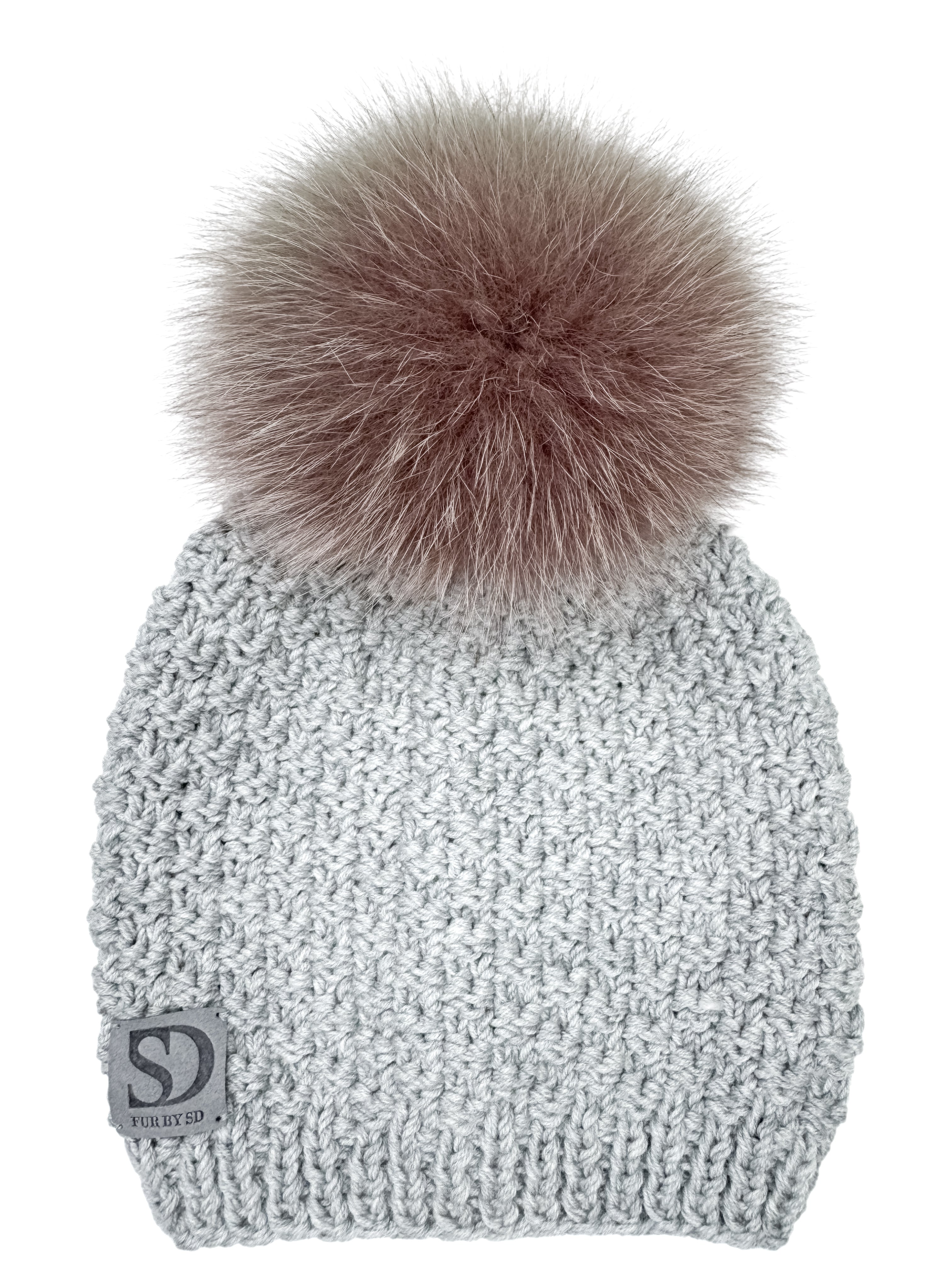 Grey Merino Beanie with Beige Fox Pom Pom – Shop With FurbySD display picture 2