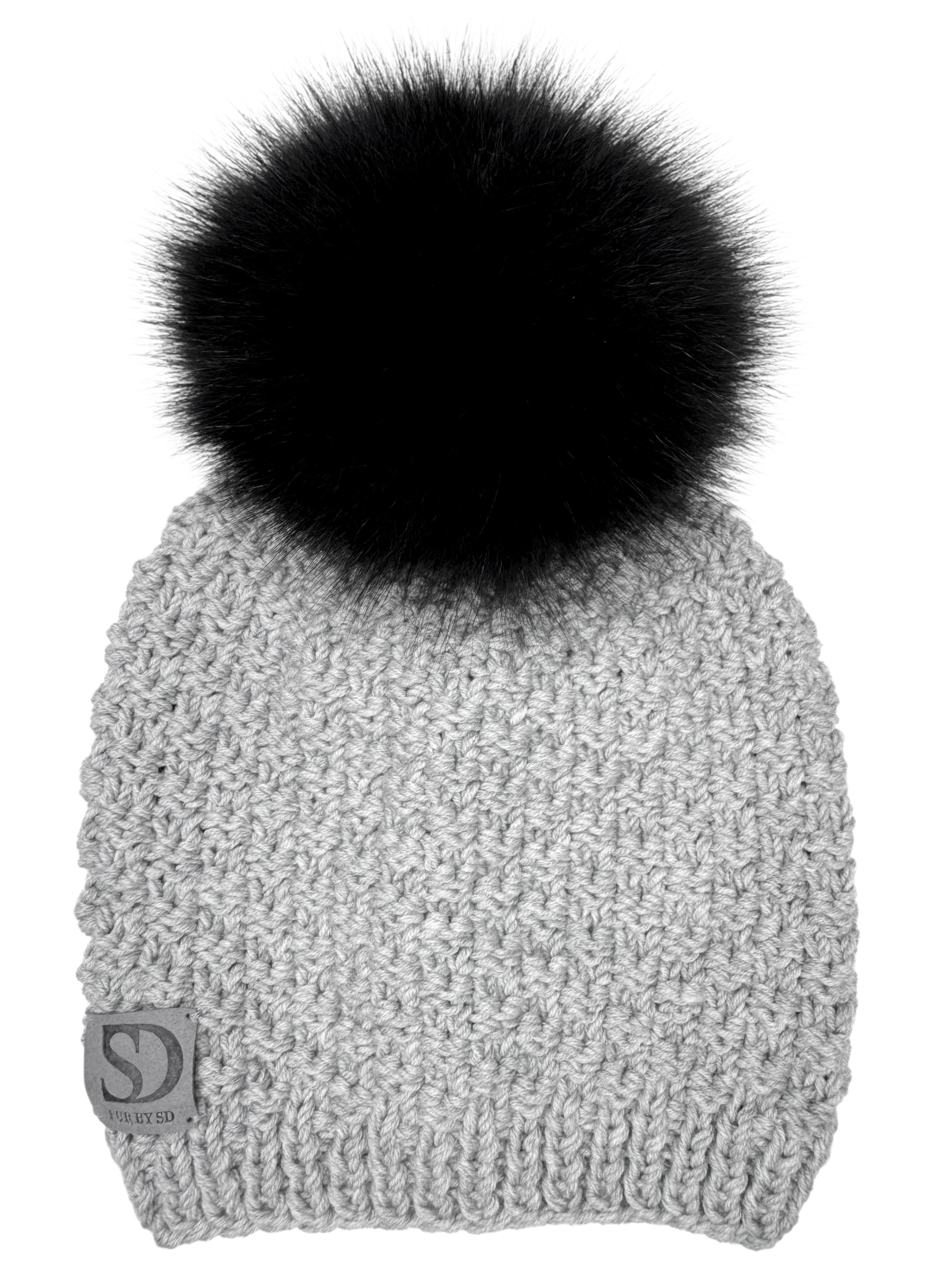 Grey Merino Beanie with Beige Fox Pom Pom – Shop With FurbySD