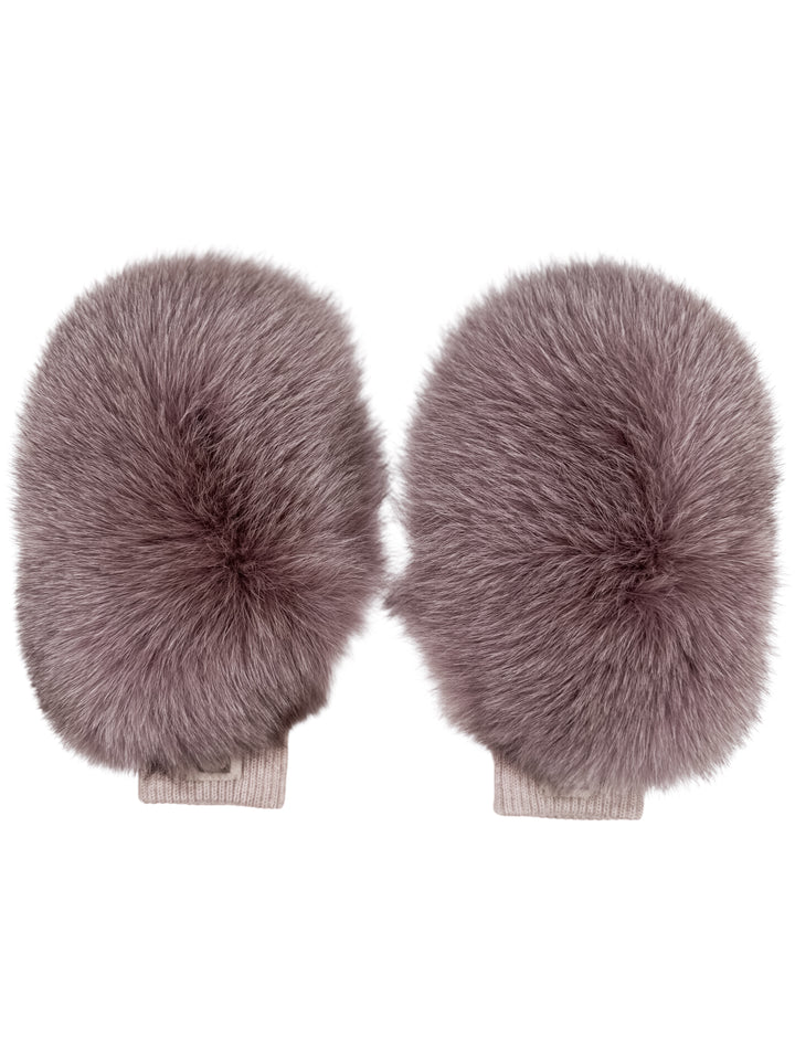 Elegant winter style with dusty pink fox fur flip top mittens, luxury wool and fur convertible gloves handmade for women.