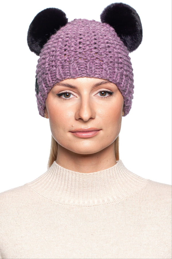 Violetinė šinšilos kailio beanie