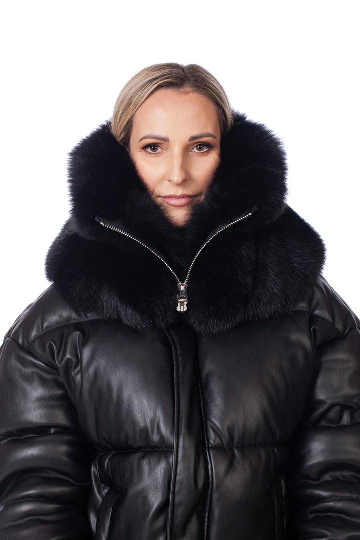 Real Fox Fur Snood With A Zip In Black Color