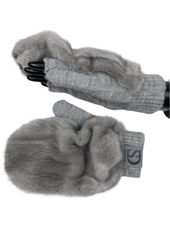 Real Grey Mink Fur And Cashmere Mittens