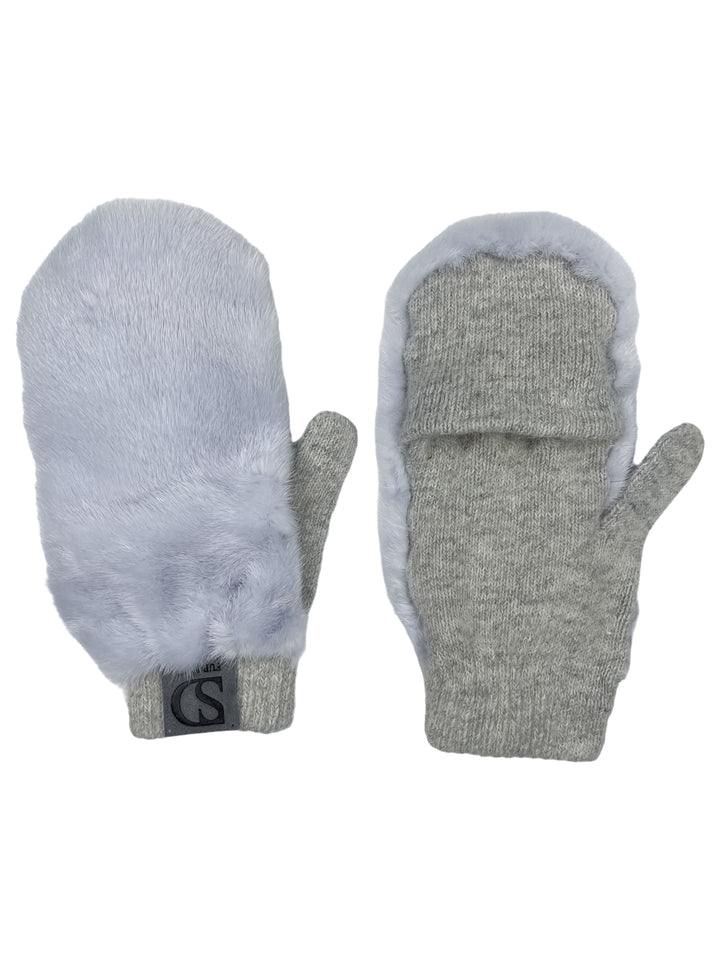 Real Mink Fur Mittens In Grey And Blue