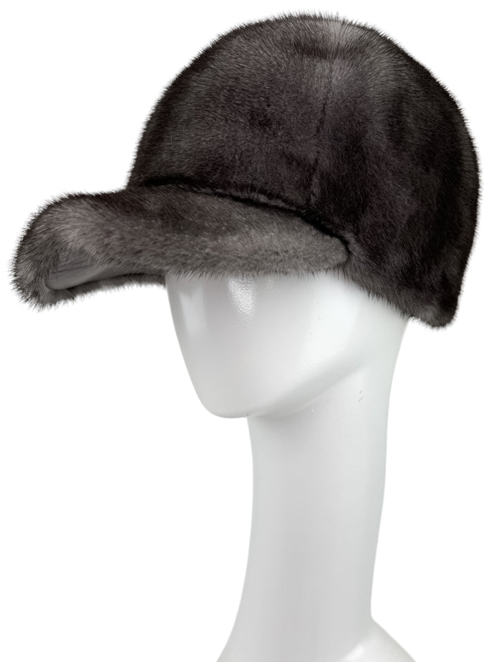 Silver Blue Mink Fur Baseball Hat with Snap