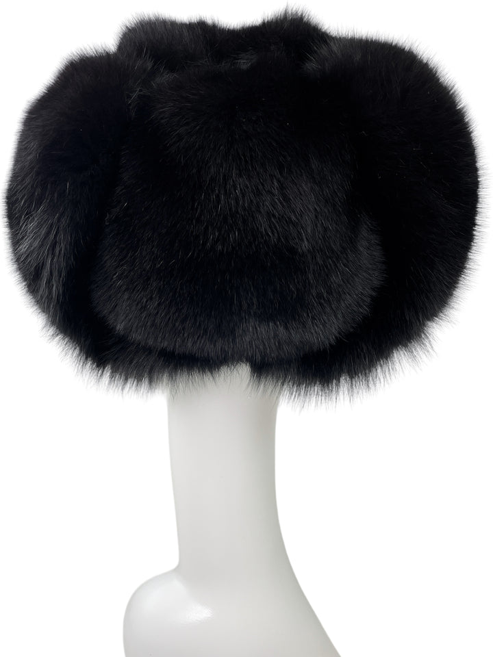 The back of Large Black Full Fox Fur Ushanka Trapper Hat