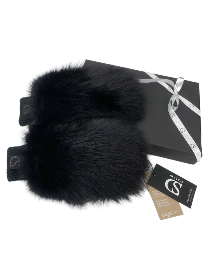  Warm Black Fox Fur Fluffy Mittens for Women