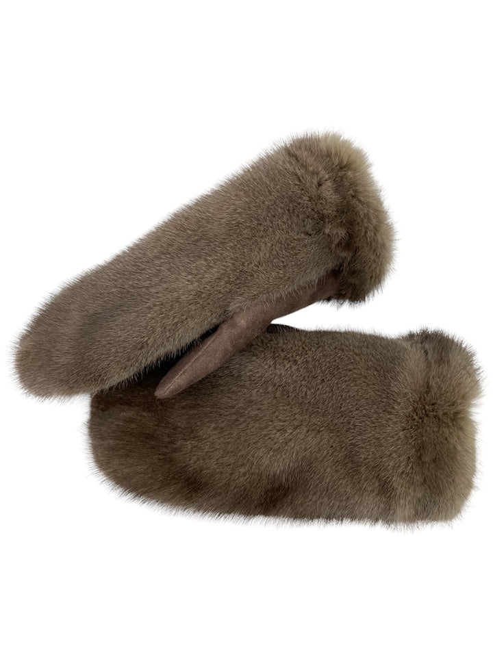 Warm Cosy Fur Mittens In Brown