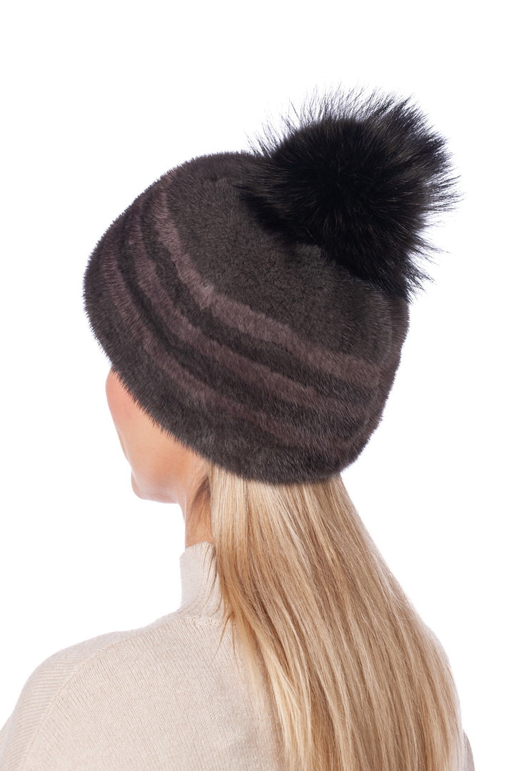 Warm Soft Brown Mink Fur Hat With Fur Tassel