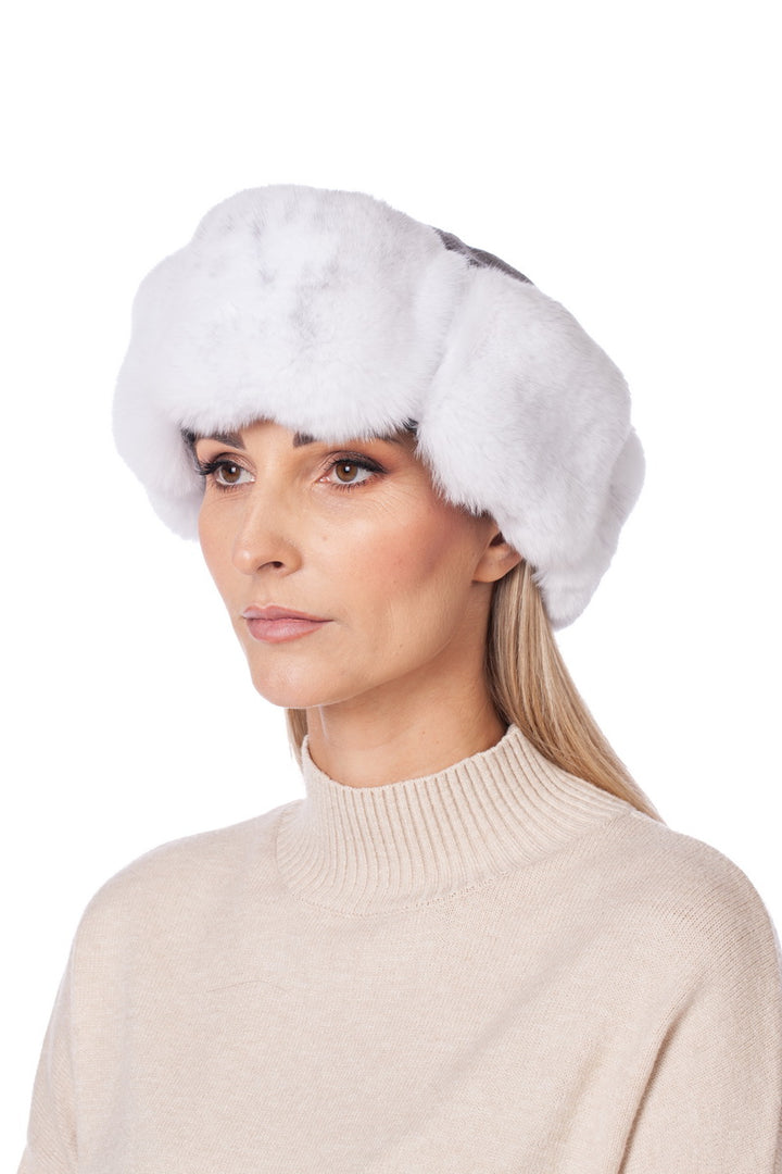 White Chinchilla Fur And Cashmere Roller Hat
