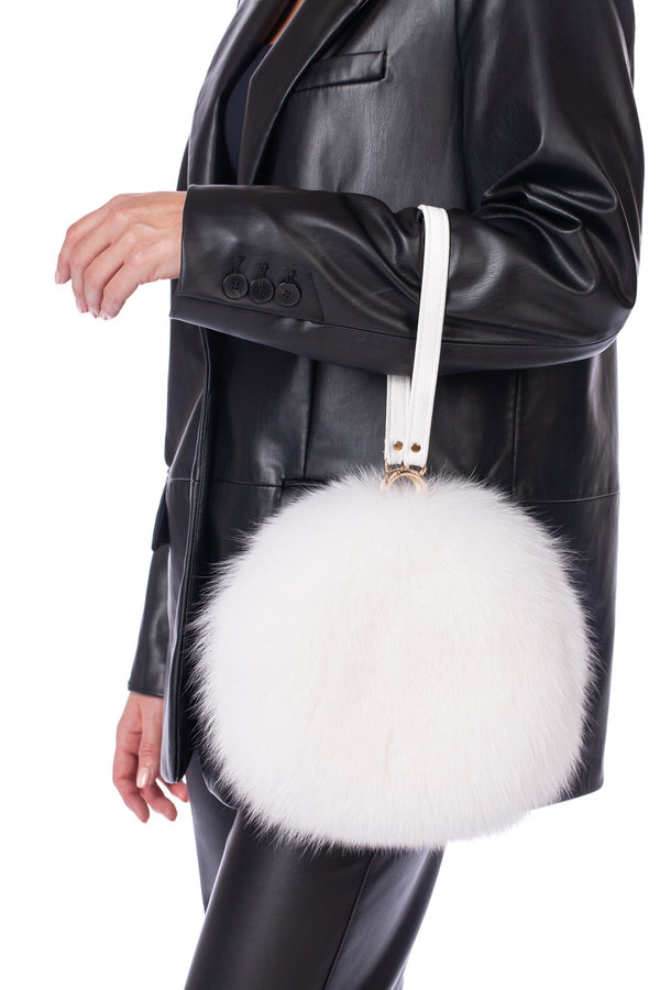White Fox Fur Round Clutch