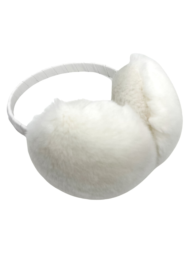 White Rabbit Fur And Beige Shearling Earmuffs