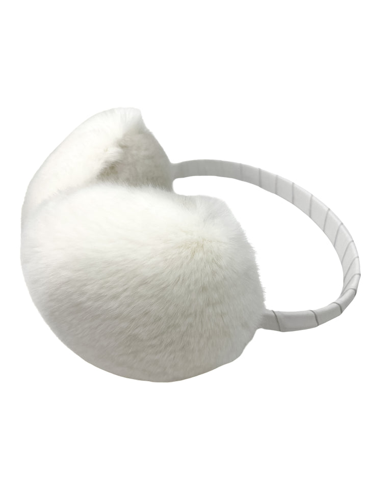 White Rabbit Fur And Beige Shearling Earmuffs With Lamb Leather Bands