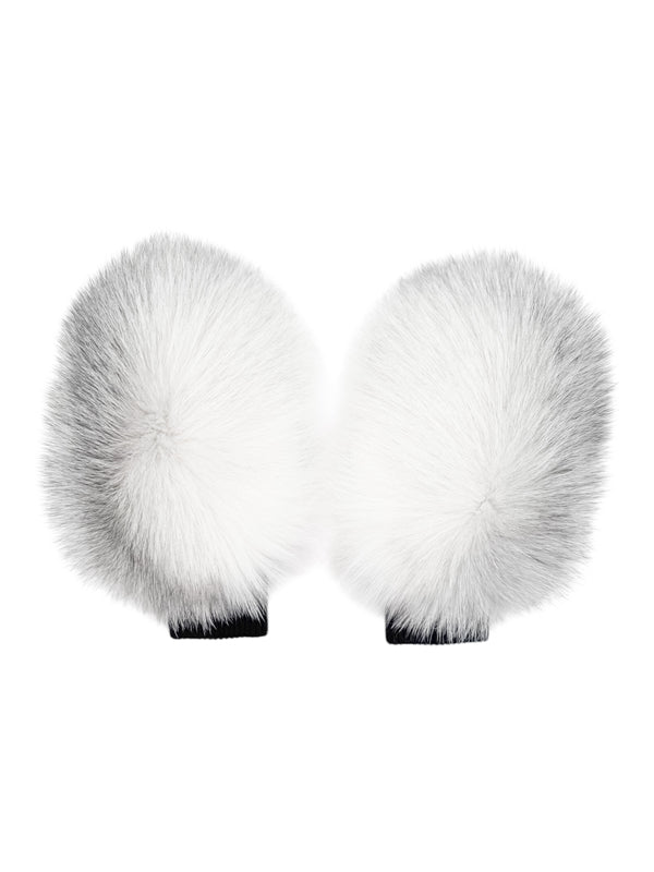 White Shadow Frost Fox Fur Flip Top Mittens