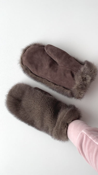 Brown Mink Fur And Leather Mittens