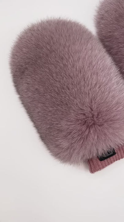 Pink Fox Fur And Leather Mittens For Winter With Cashmere Lining