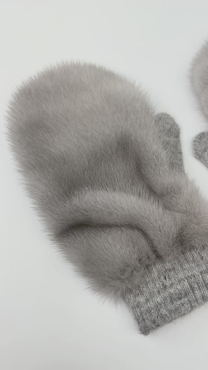 Sapphire Mink Fur Flip Top Mittens With Cashmere Wool In Grey