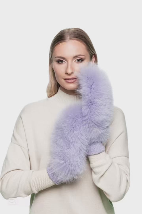 Purple Fox Fur Mittens with Leather – Luxury Winter Gloves | FurbySD