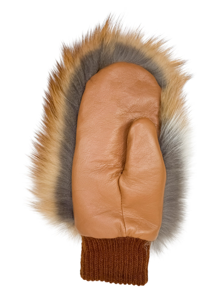 Fluffy red fox fur mittens for women, natural multitone fox fur winter gloves with wool cuffs by FurbySD.