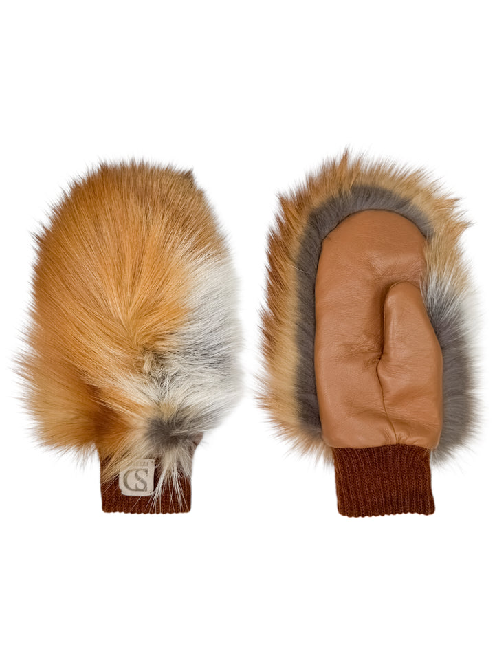 Natural red fox fur mitten with long fluffy fur, luxury handmade winter gloves with wool cuff by FurbySD.