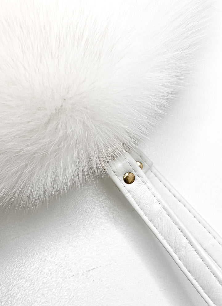 White Fox Fur Bag With Leather Handle