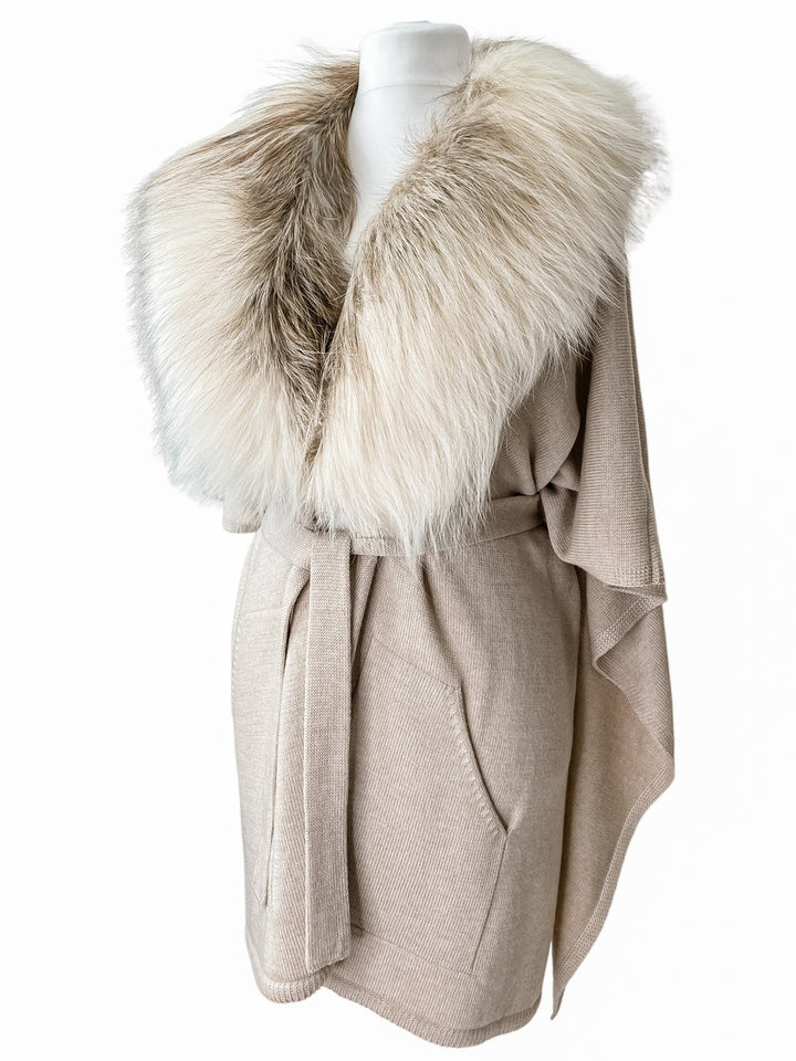 Cape Coat With Fox Fur Collar